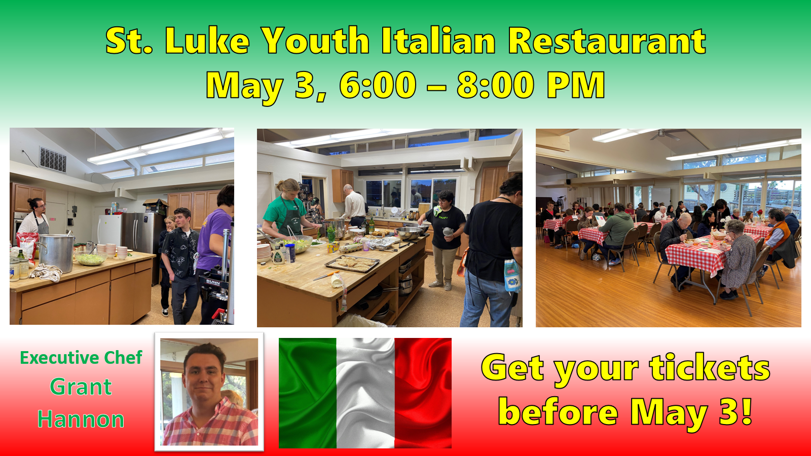youth in the kitchen, dinner in the fellowship hall